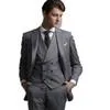 Fashion Classic Grey Slim Men Groom Tuxedo Suit och Mäns Kontorsdräkt 3 stycken (Jacka + Byxor + Vest) Skräddarsy