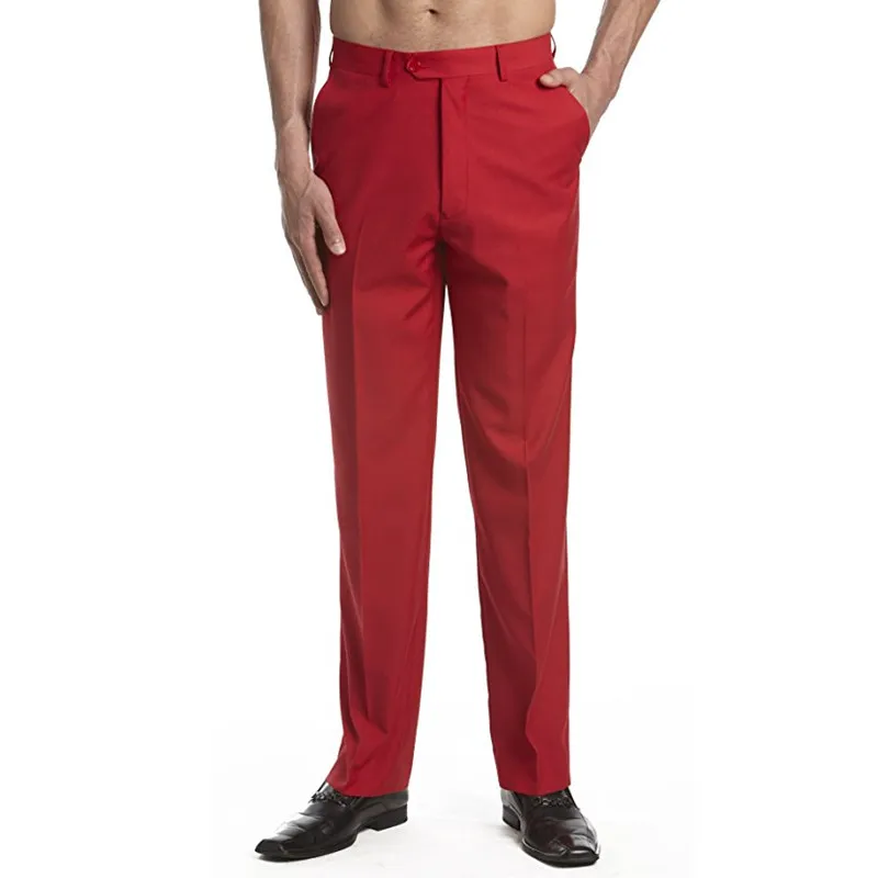 Ny ankomstanpassade Mens Dress Pants Byxor Flat Front Slacks Solid Red Color Män passar byxor Anpassade byxor240m