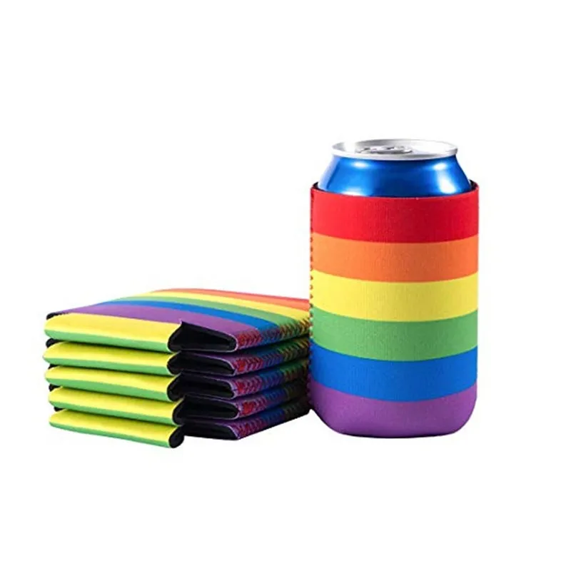 Rainbow Pride Can Bottle Coolers Sleeves Neoprene Insulated LGBT Theme Can Beer Juice Water Bottles Sleeve Party Supply