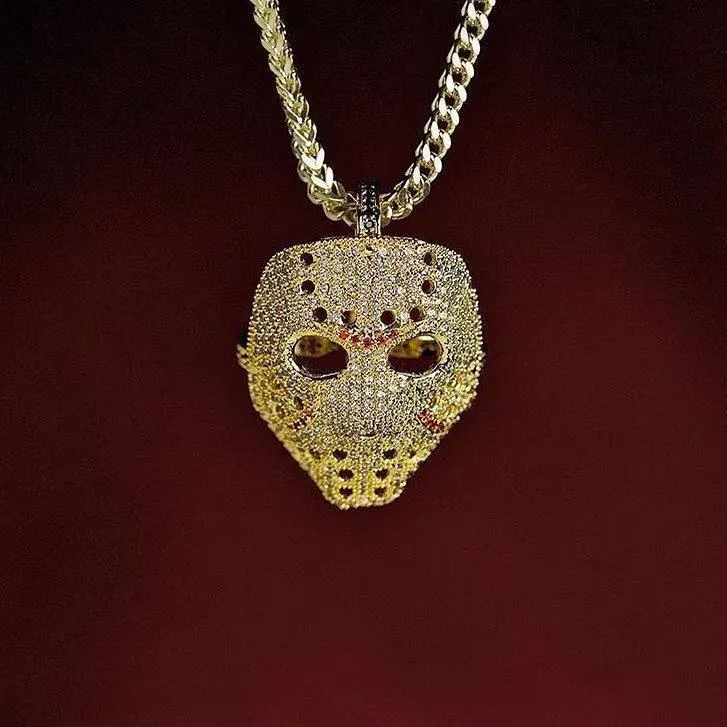 Vintage Iced Out Maske Anhänger Halskette mit Goldkette Mode Hip Hop Schmuck Zirkonia Herren Halskette