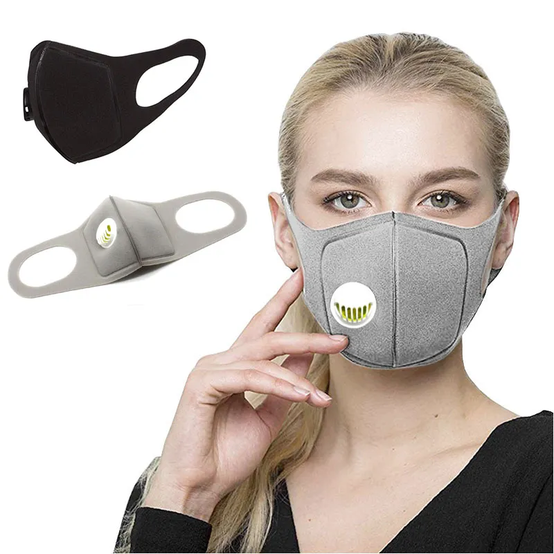 Modische Schwamm-Gesichtsmasken, staubdicht, PM2,5-Verschmutzung, Halbmundmaske mit verstellbarem Riemen und atmungsaktivem Ventil, Unisex-Party-Atemschutzmasken