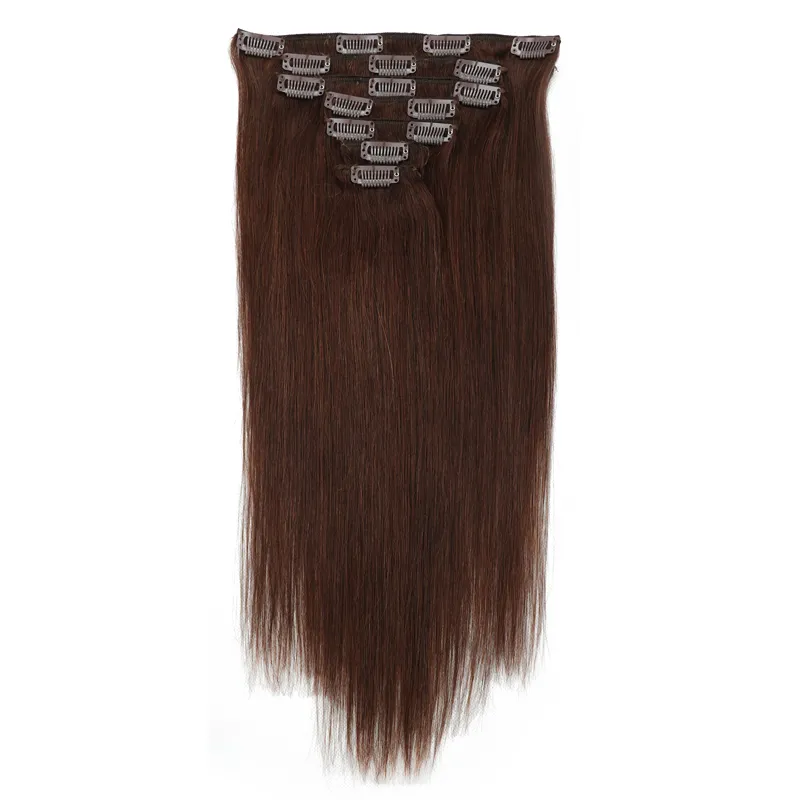 Silky Straight Clip In Human Hair Extensions: 100% 8A Grade, 2# Color ...