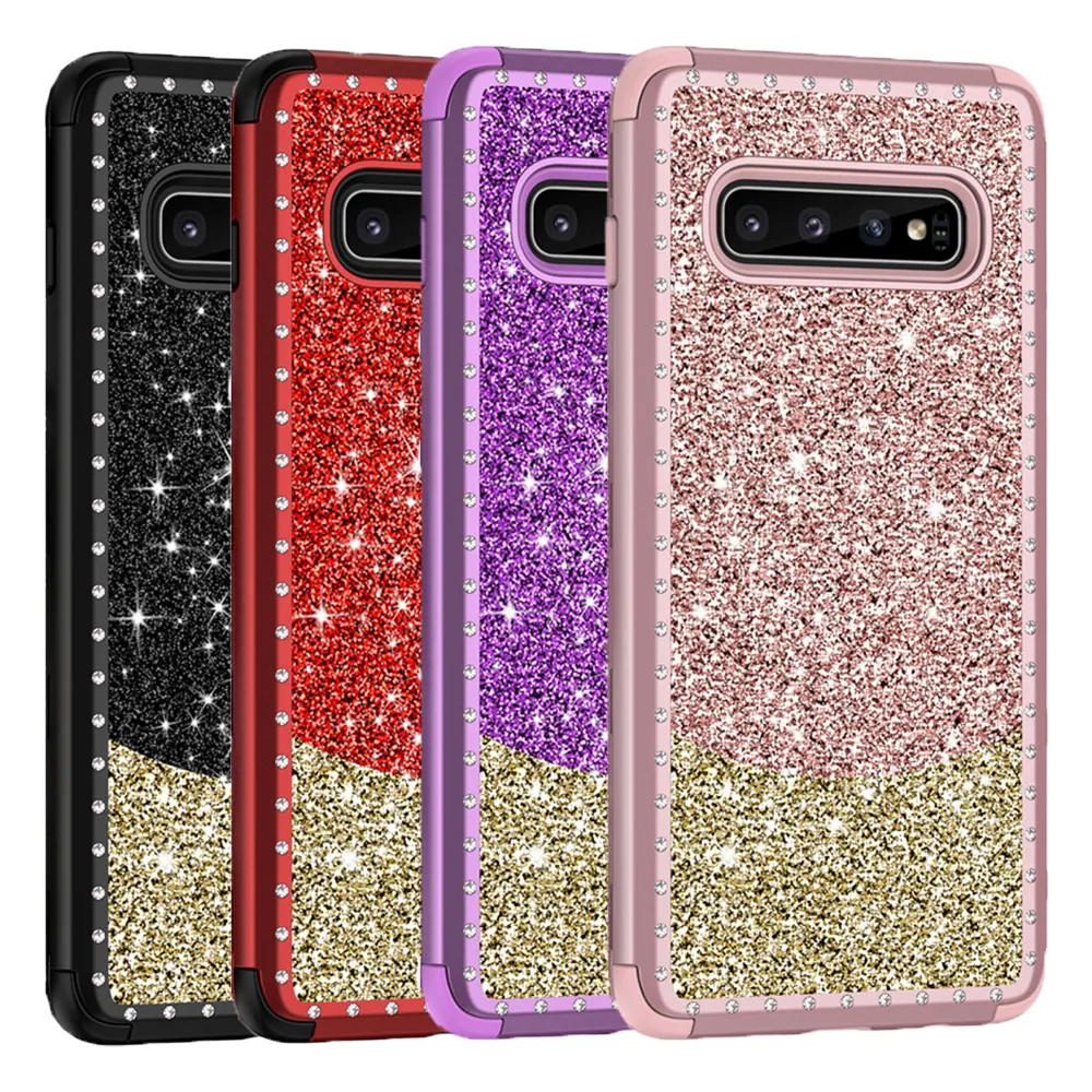 Для Samsung S10 Plus Case Роскошный Алмазный Блеск Блеск Блестящий Чехол Мягкий ТПУ Жесткий ПК Задняя Крышка для Samsung Galaxy S10 S10E