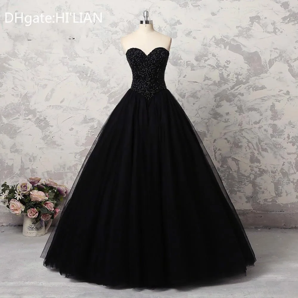 Czarne Tiny Kryształowe suknie ślubne Luksusowe bujne suknie kulowe Plus Size Bridal Dress Line Sweetheart Vestido de Noiva Formalna okazja