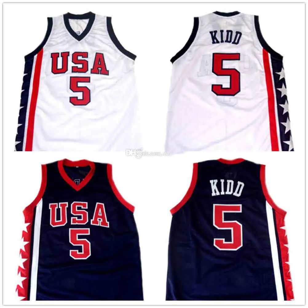 JJason Kidd #5 Team USA Retro-Basketball-Trikot für Herren, genäht, individuell, mit beliebiger Nummer und Namen, Top-Qualität