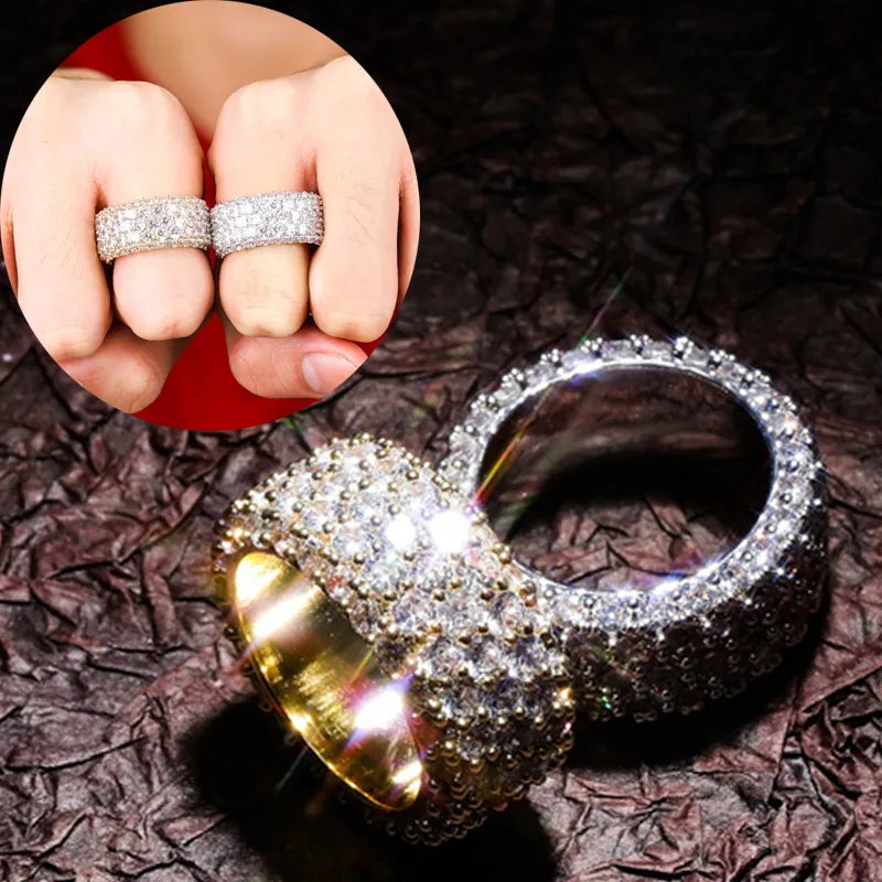 شخصية الذهب الأبيض الذهب بلينغ عشاق الماس مثلج خارج البنصر الفرقة مكعب زركونيا الهيب هوب حلقات الخطبة الزفاف للأزواج