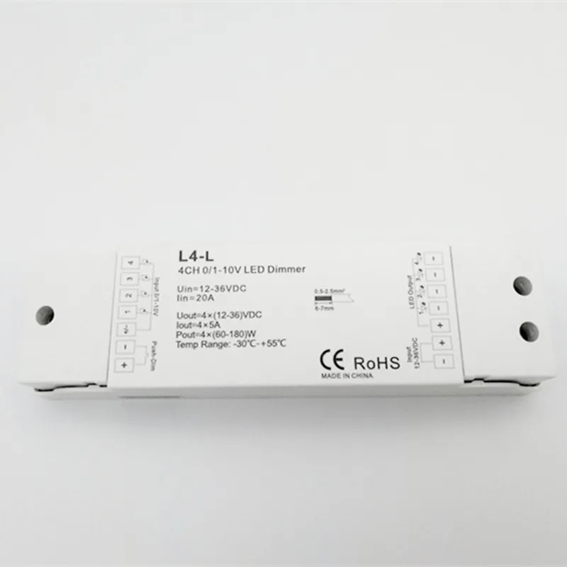 L4-L 4 Channel 4CH 0/1-10V LED Dimming Driver DC 12-36V 24V 4CH,5A/CH 4 x (60-180)W Push Dim PWM Constant voltage output