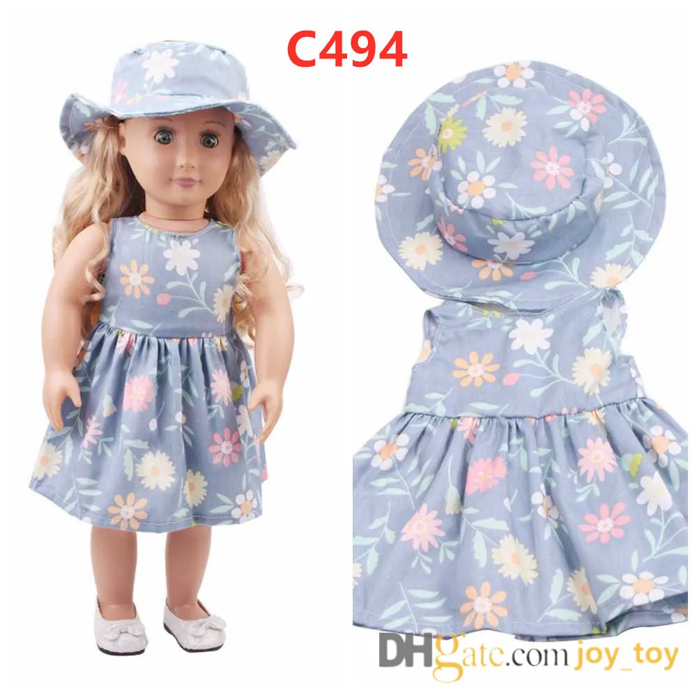 9 Styles 18 inch Doll One Piece Dress with Hat for 18 inch Doll Cloth Apparel