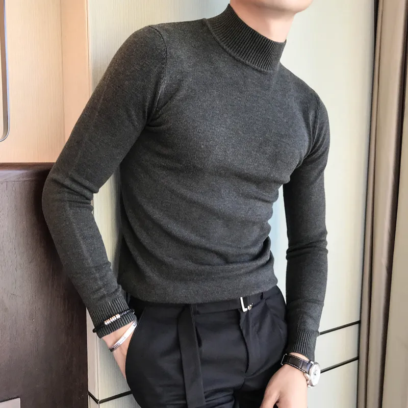 Fashion-2019 wysokiej jakości kaszmirowy zima gruby ciepły sweter mężczyźni Turtleneck męskie swetry Slim Fit Fit Swlover Men Knitwear Podwójny kołnierz