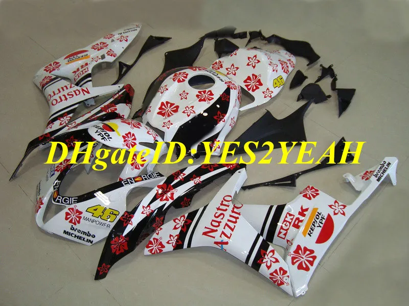 Motocicleta personalizado Kit de Carenagem para Honda CBR600RR 07 08 CBR 600RR F5 2007 2008 CBR600 ABS Flores vermelhas branco Carimbos conjunto + Presentes HX43