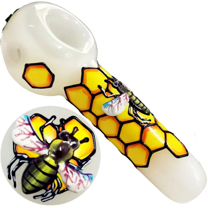 Beautiful 3D Glass Pipes bee honeycomb Smoking Dogo Glass Spoon Pipes For Smoking Pipes Bongs Tobacco For Glass Pipe Free Shipping