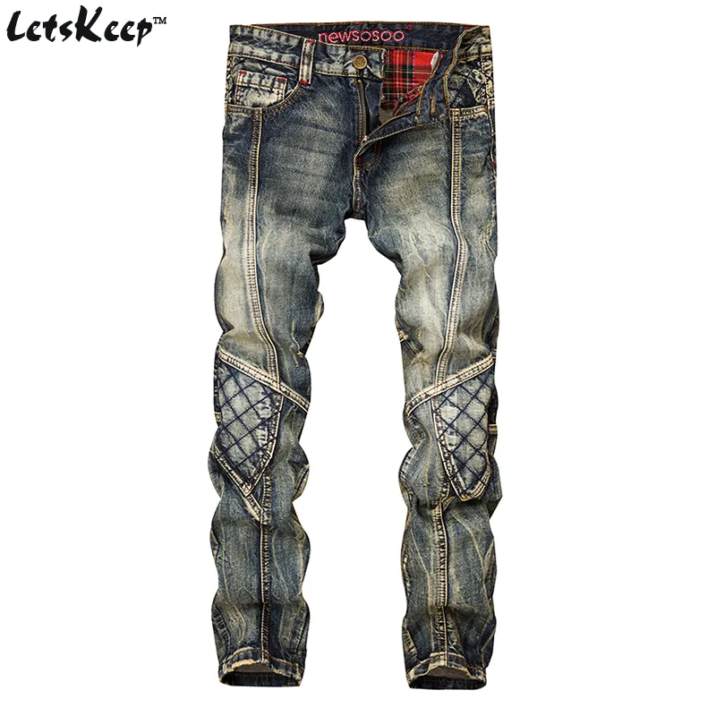 LetShoude Nieuwe Patchwork Denim Jeans voor Mannen Biker Skinny Ripped Jeans Punk Mens Plaid Designer Jeans Broek Kleding, MA356