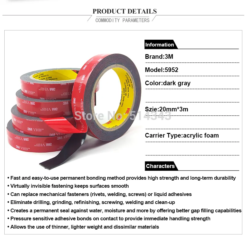 Wholesale 3m Vhb 5952 Double Sided Pressure Sensitive Adhesive Acrylic