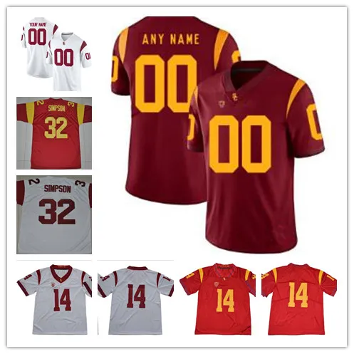 Custom USC Trojans 2019 Football Any Name Number Red White 32 OJ Simpson 9 JuJu Smith-Schuster 18 JT Daniels Seau Bush NCAA College Jersey