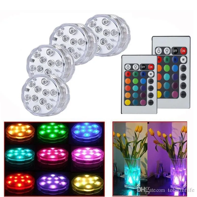 RGB Submersible pool light IP68 10LED Party Vase Underwater Waterproof Remote Control Battery operated Aquarium
