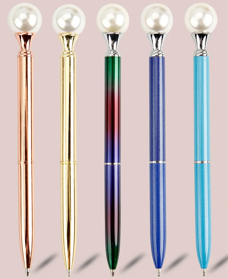 New Creative Metal Ballpoint Pen Black Ink Big Pearl Ballpoint Pens for School Stationery Office Supplies