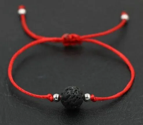 Envío Gratis 50 unids/lote piedra de Lava Natural negro rojo cuerda de hilo Briad pulseras de regalo de la suerte pulseras ajustables caliente