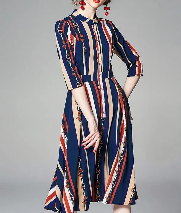 open lace back dress Striped Ruffle Sleeve Casual Summer Dress Red / L main image 0