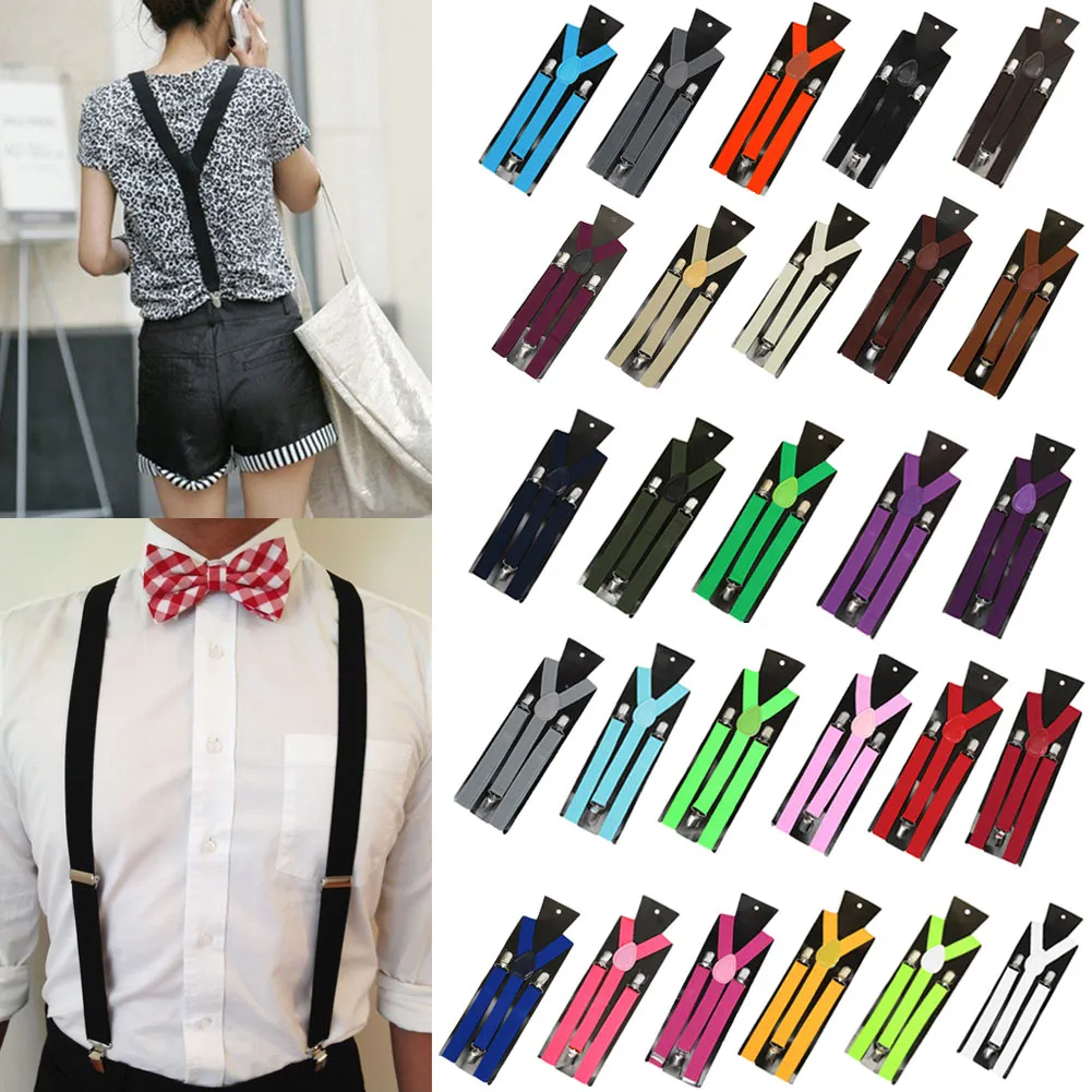 2.5X100CM Women/Man Y-back Adult Adjustable Clip-on Elastic Suspender Pure color strap clip JXW511