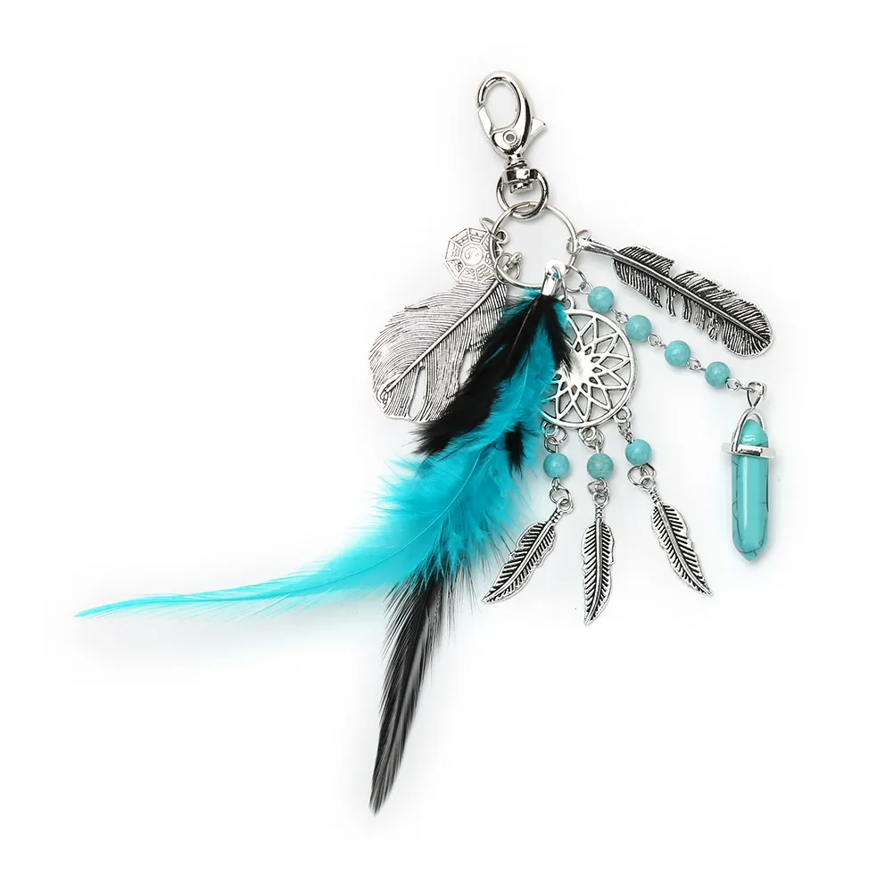 Handmade Dream Catcher Keychain Natural Stone, Feather Tassel