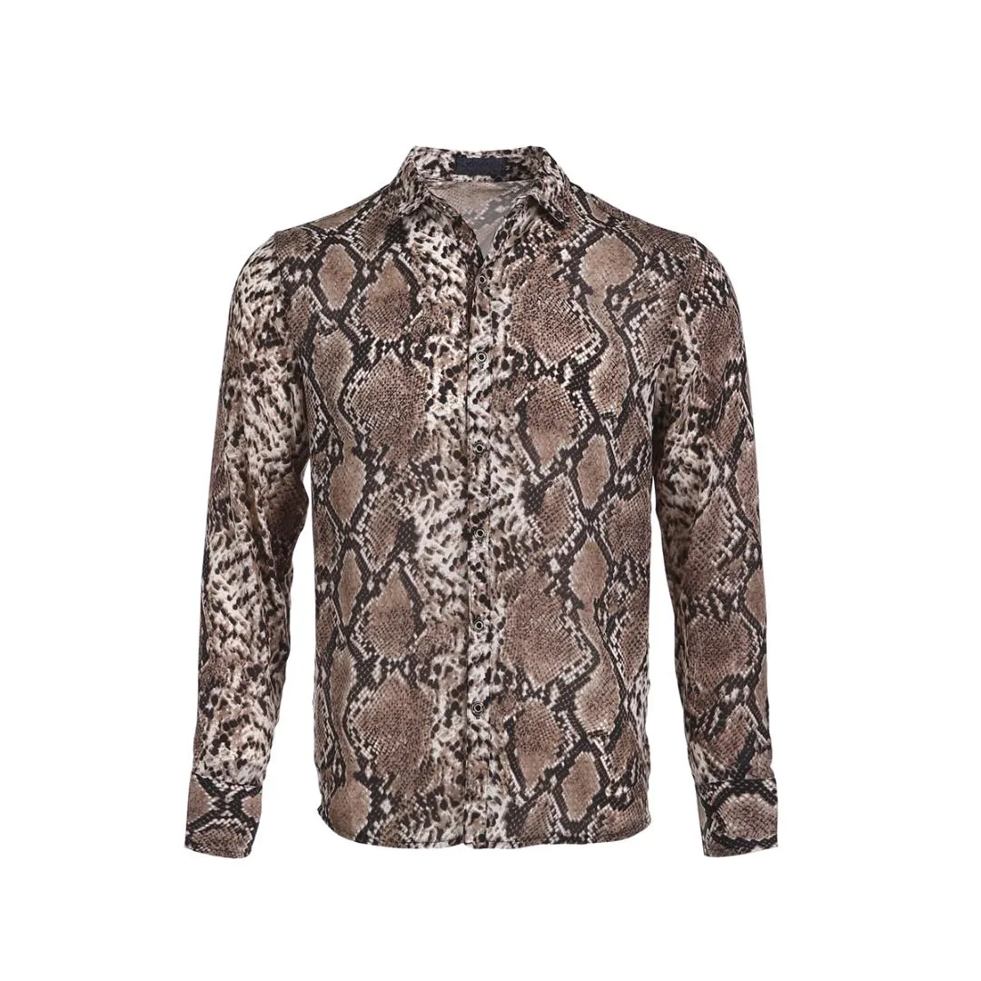 2019 tendencia de la moda de los hombres de manga larga camisa con botones Tops Slim Fit lujo nico elegante patr n de piel de serpiente camisas