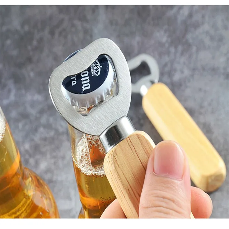 Roestvrijstalen houten handvat rode wijn bierfles opener bar gereedschap keuken partij bruiloft de originele hout metalen draad tekening tool barman openers cider handheld