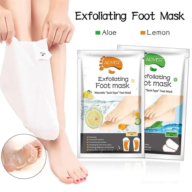 Maschera esfoliante per i piedi all'aloe e limone Calzini copri tallone in silicone Peel Off Rimuovi la pelle morta Cura dei piedi Trattamenti spa per i piedi 2 pezzi = 1 paio 54g