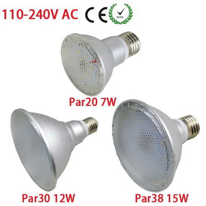 Waterproof LED Bulbs 7W 15W PAR20 PAR30 PAR38 E27 Base 120 Wide Angle High Lumens AC 100 240V