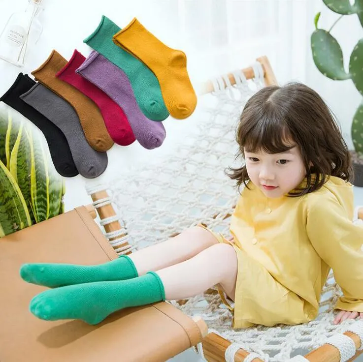 Calcetines para niños, medias de algodón sólidas para bebés, calcetines hasta la rodilla de malla suelta, Color caramelo, borde fino de medias AYP670
