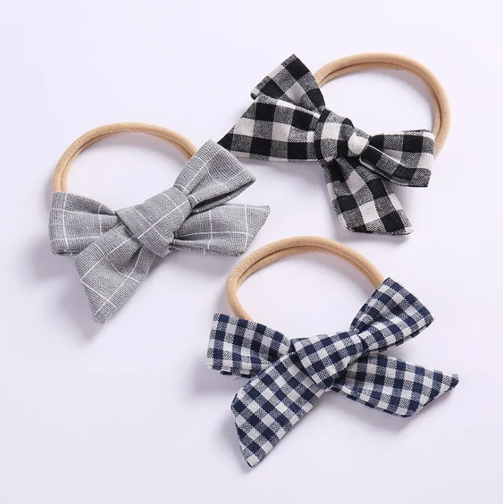 Bambini plaid in cotone lino Archi fasce per capelli boutique ragazze stoffa Archi principessa Porta capelli bambini Bowknot corda elastica per capelli Y1377