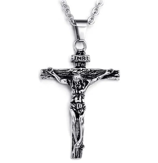 Fashion-Steel Jesus Christian Cross Crocifisso Collana con ciondolo Gioielli hip-hop per uomo Ciondolo Designer Gioielli Regalo di Natale