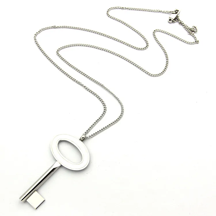 New Arrive Fashion Men Lady Titanium steel Lettering V 18K Plated Gold Long Necklaces With Big Keys Pendant Wedding Engagement 