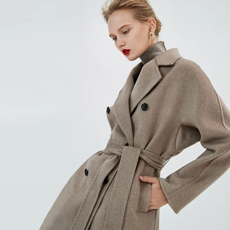 Wavy Double Faced Cashmere Coat Female 2019 New Woolen Coat Wool