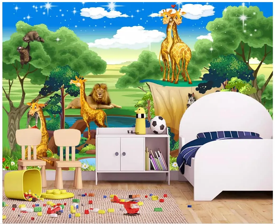 Custom 3D Animal Park Nursery Wallpaper Animal Story Cartoon Mural For