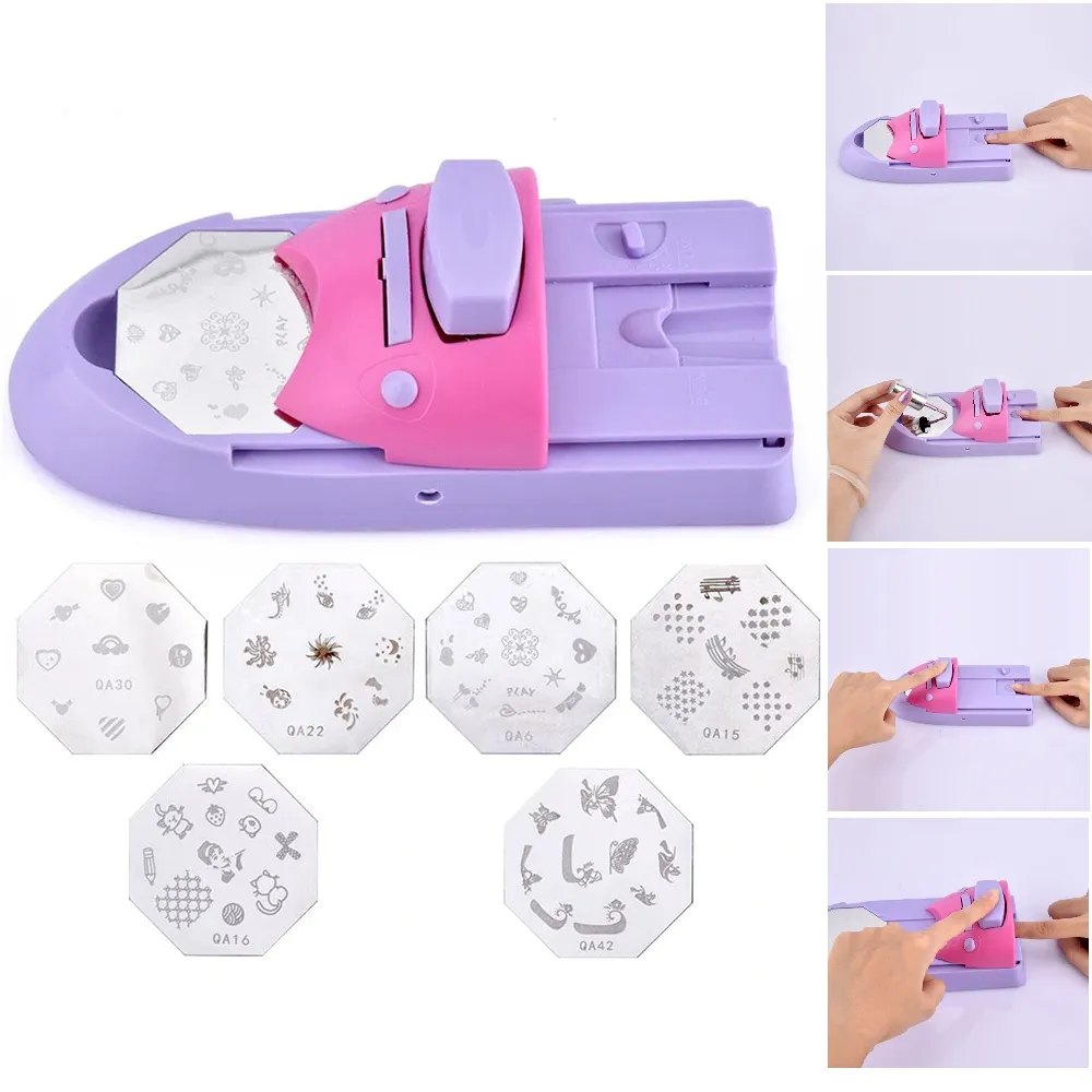 Nail Art bricolage modèle impression manucure Machine timbre tampon ensemble avec 6 plaques de motif en métal grattoir graphique plaque outil