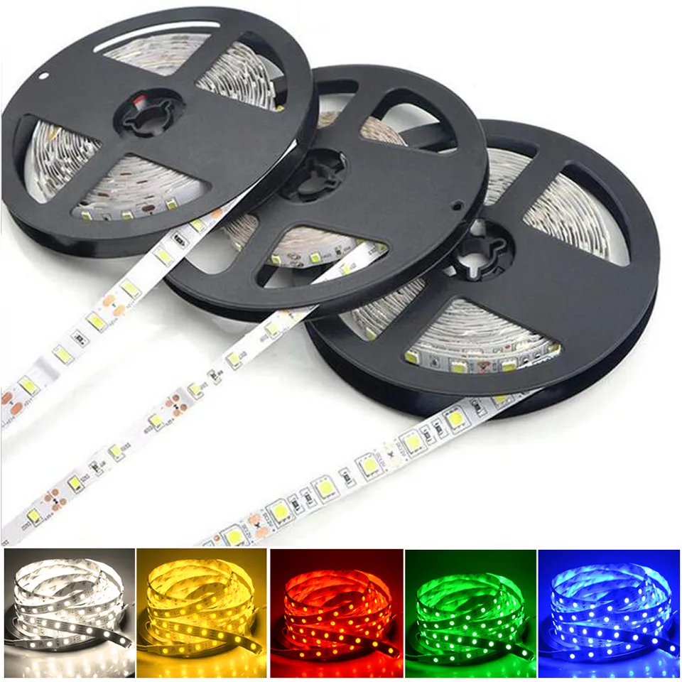 5 M 5050 3528 5630 Paski LED Light Ciepły Czysty Biały Czerwony Zielony RGB Elastyczne 5m Rolka 300 LEDS 12 V Wstążka na zewnątrz