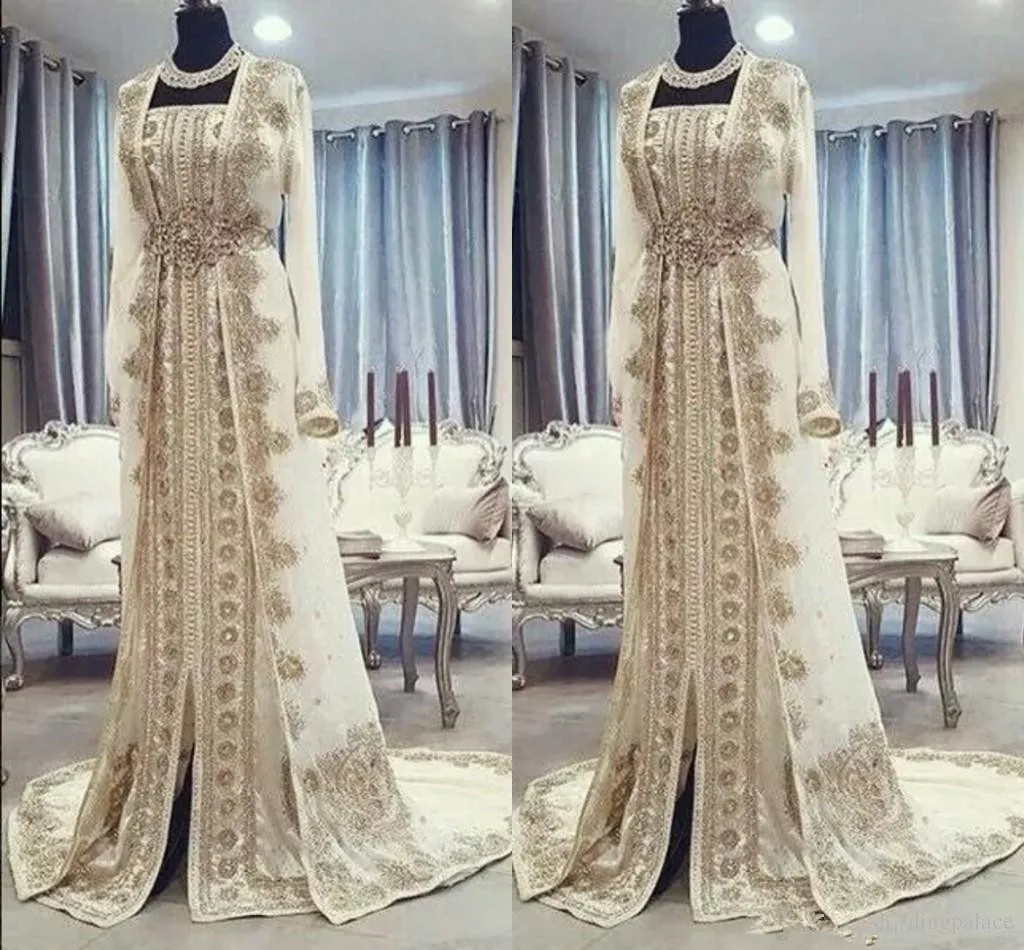 Abiti da sera caftano caftano marocchino Dubai Abaya arabo maniche lunghe Incredibile ricamo in oro con scollo quadrato Occasioni Abiti da cerimonia