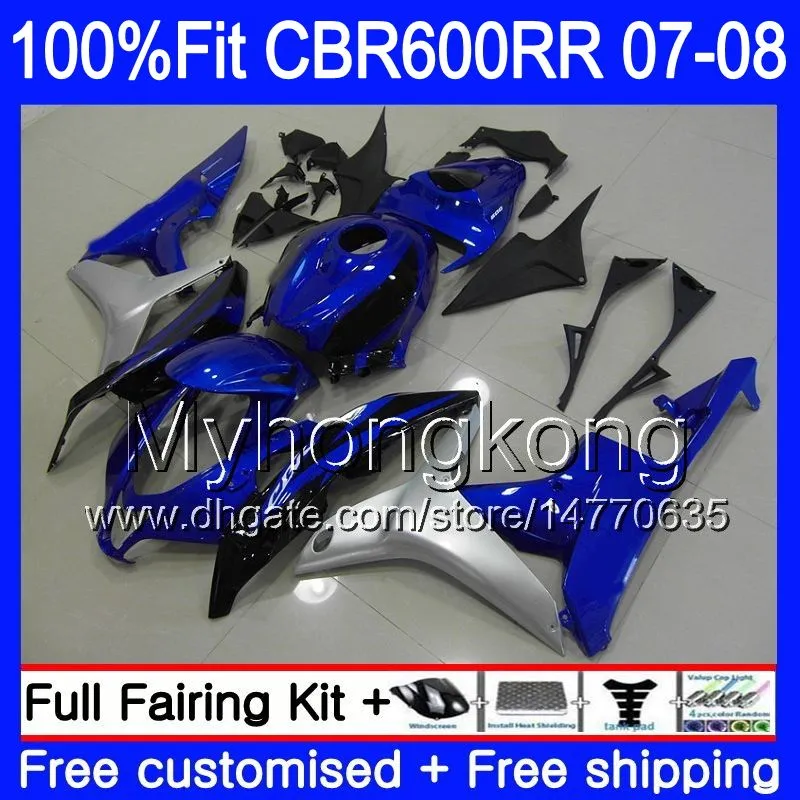 Injektion för Honda CBR600 RR 07 08 CBR 600F5 600 RR F5 07 08 283HM.42 CBR600F5 CBR 600RR CBR600RR Blue Silvery Hot 2007 2008 Fairing Kits