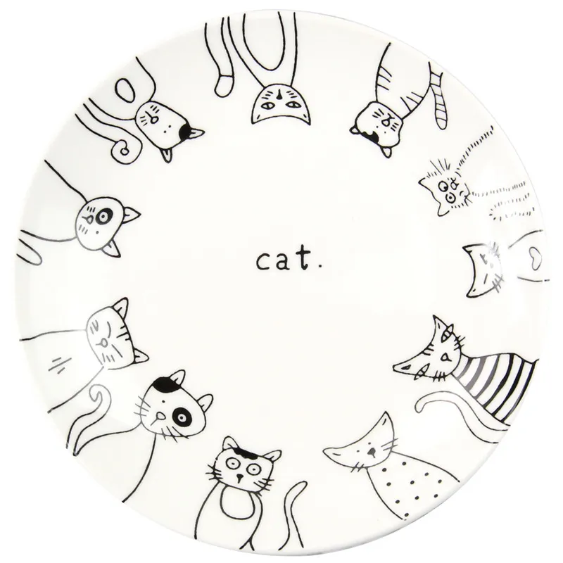Placas de porcelana de porcelana de gato preto de desenho animado