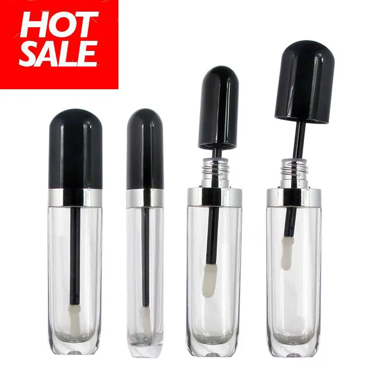 8 ml forma oblata tubo vuoto lucidalabbra contenitori per rossetto ricaricabili coperchio nero punta pennello applicatore bacchetta per trucco ricaricabile labbra fai da te