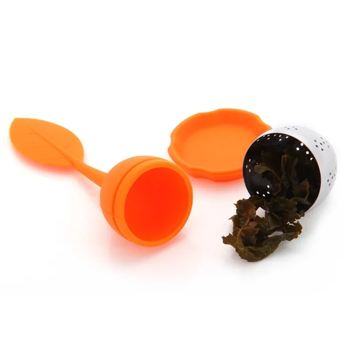 Silikonhandtag Leaf Tea Infuser Steel Ball Strainer med droppbricka