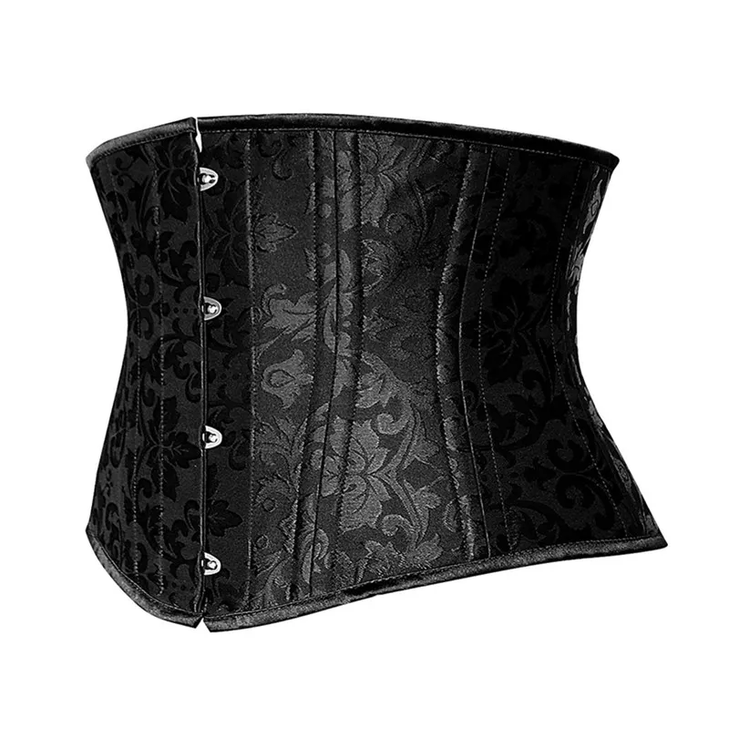 24 Double Flat Boned Short Torso Corsets Steel Boned Padded Waist Trainer Body Shaper Brocade Jacquard Underbust Corset Women Slim290w