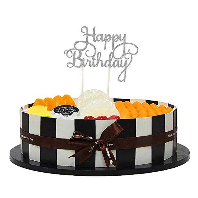 Happy Birthday Cake Topper Aus Schwarzem Glitzer – Mit Bambus-Stiel – Für Kuchen, Cupcakes Oder Deko