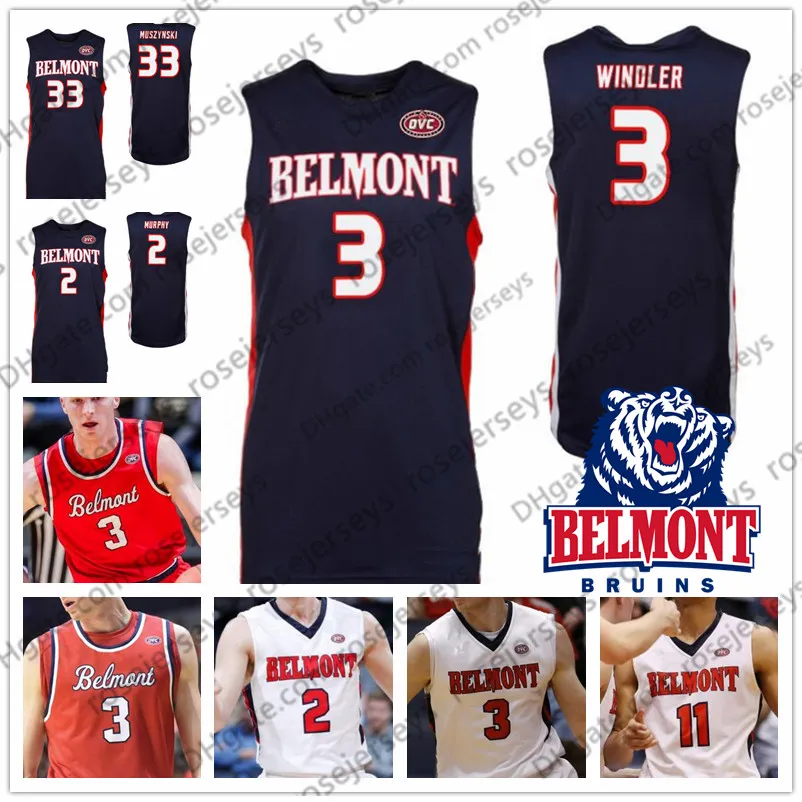 Custom Belmont Bruins College Basketball Any Name Number Navy Blue White Red 3 Dylan Windler 33 Nick Muszynski Men Youth Kid NCAA Jersey