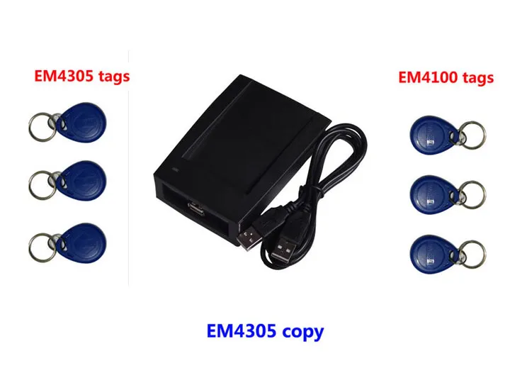 RFID 125KHZ Copier Reader met software, ID-kaart Kopieerschrijver + 3 stks Gekopieerde EM4305 TAG + 3 STKS EM4100-tags, min: 1 stks