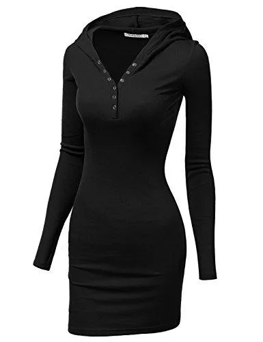 Doublju Womens Long Sleeve Henley Neck Basic Hoodie Dress From 22
