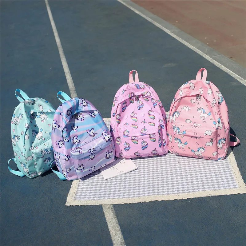새로운 키즈 백팩 유치원 아기 학교 가방 어린이 고품질 옥스포드 유니콘 장식 교차 바디 가방 아이들 간식 가방