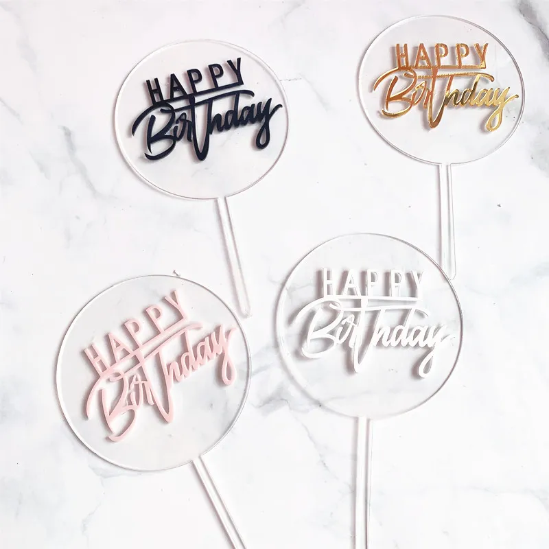 New Happy Birthday Topper per torta in acrilico Cerchio dorato Topper per cupcake a doppio strato per decorazioni per torte per feste di compleanno Baby Shower