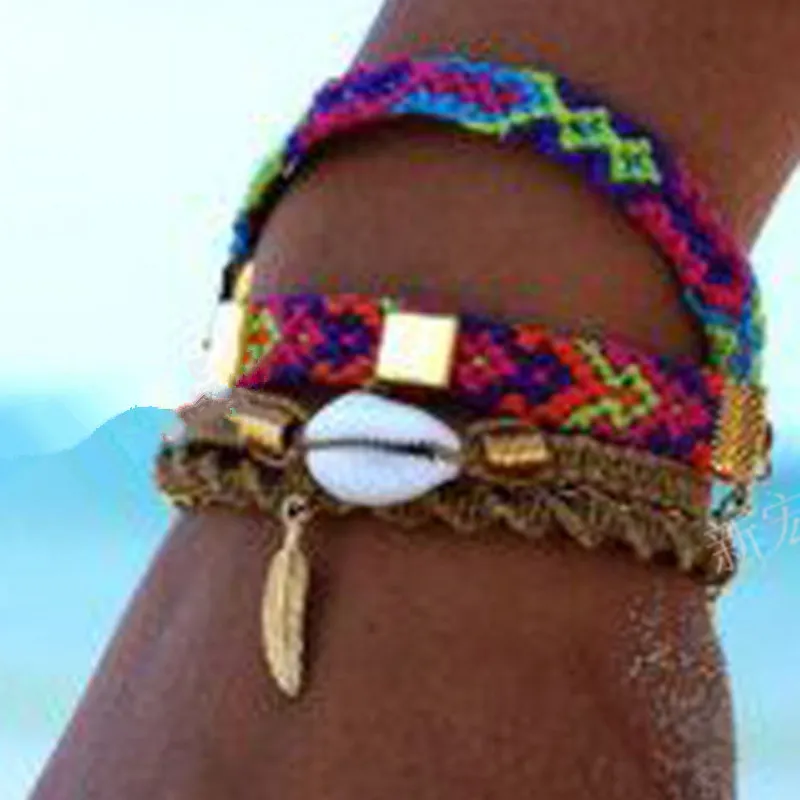 Assorted Peruvian String Friendship Bracelets -Shell (12bc094) - Mission  Del Rey Southwest