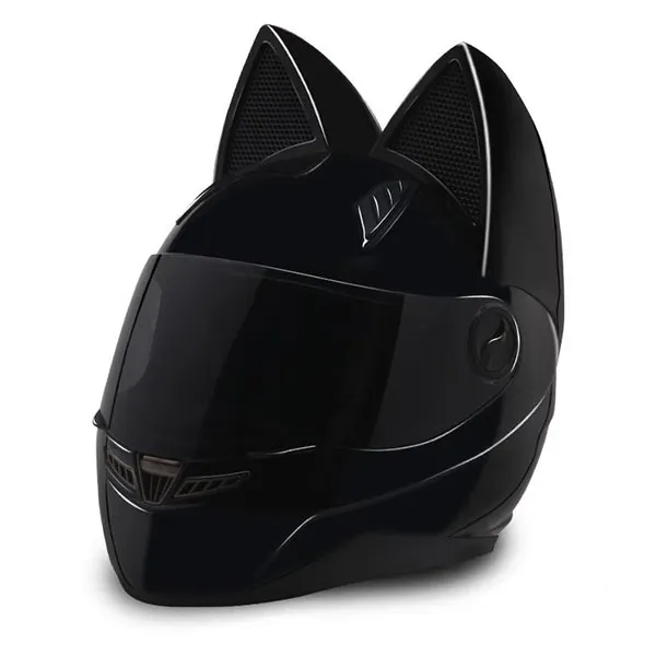 Casco De Moto NITRINOS Integral Con Orejas De Gato Negro Blanco